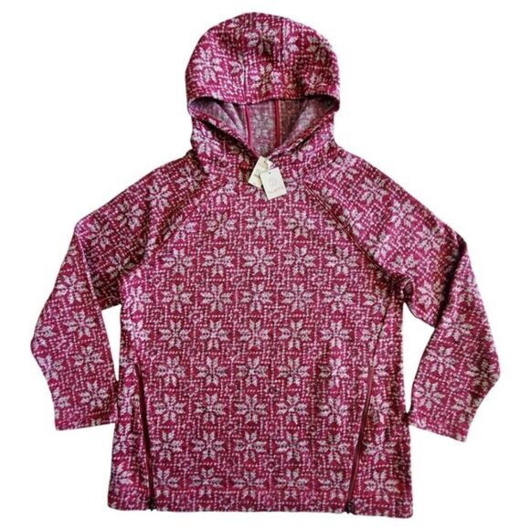 Talbots T by Talbots Nordic Pink Snowflakes Fleece Sweater Size L - Picture 1 of 9